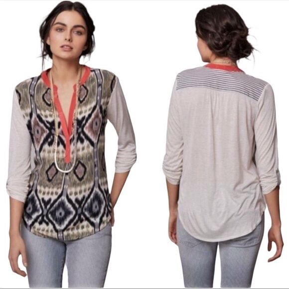 ANTHROPOLOGIE | TINY Sima Ikat Print Long Tab Sleeve Top Women’s Size X-Small - Picture 1 of 10